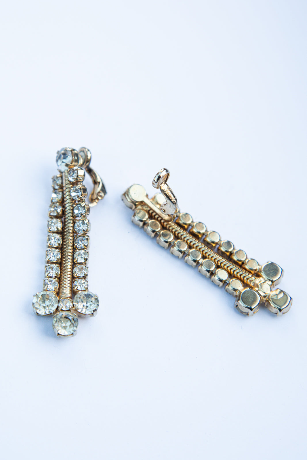 Vintage 1970s Gold Rhinestone Drop Earrings