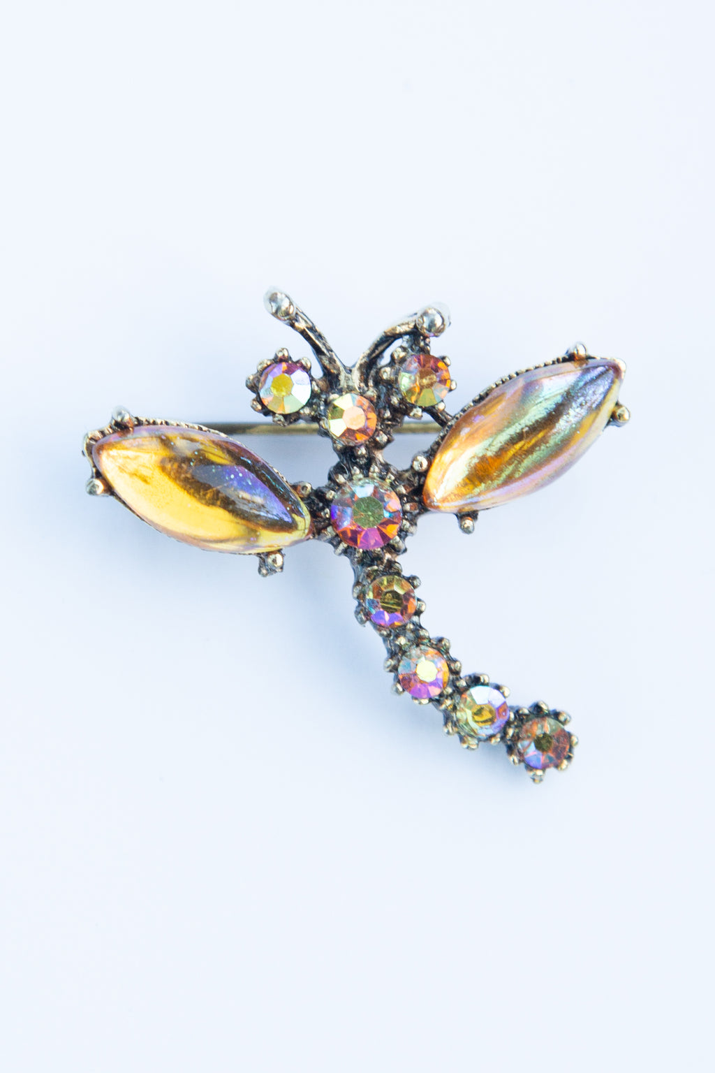 Vintage 1980s Amber Crystal Dragonfly Brooch