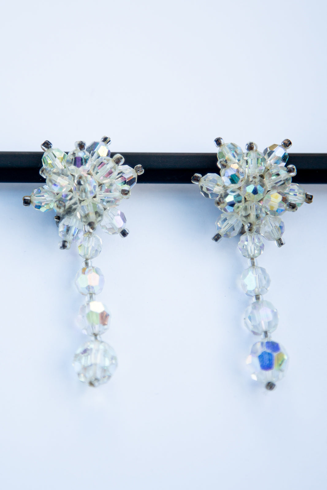 Vintage 1960s Iridescent Crystal Star Drop Earrings
