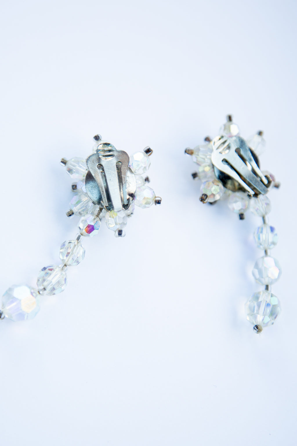 Vintage 1960s Iridescent Crystal Star Drop Earrings
