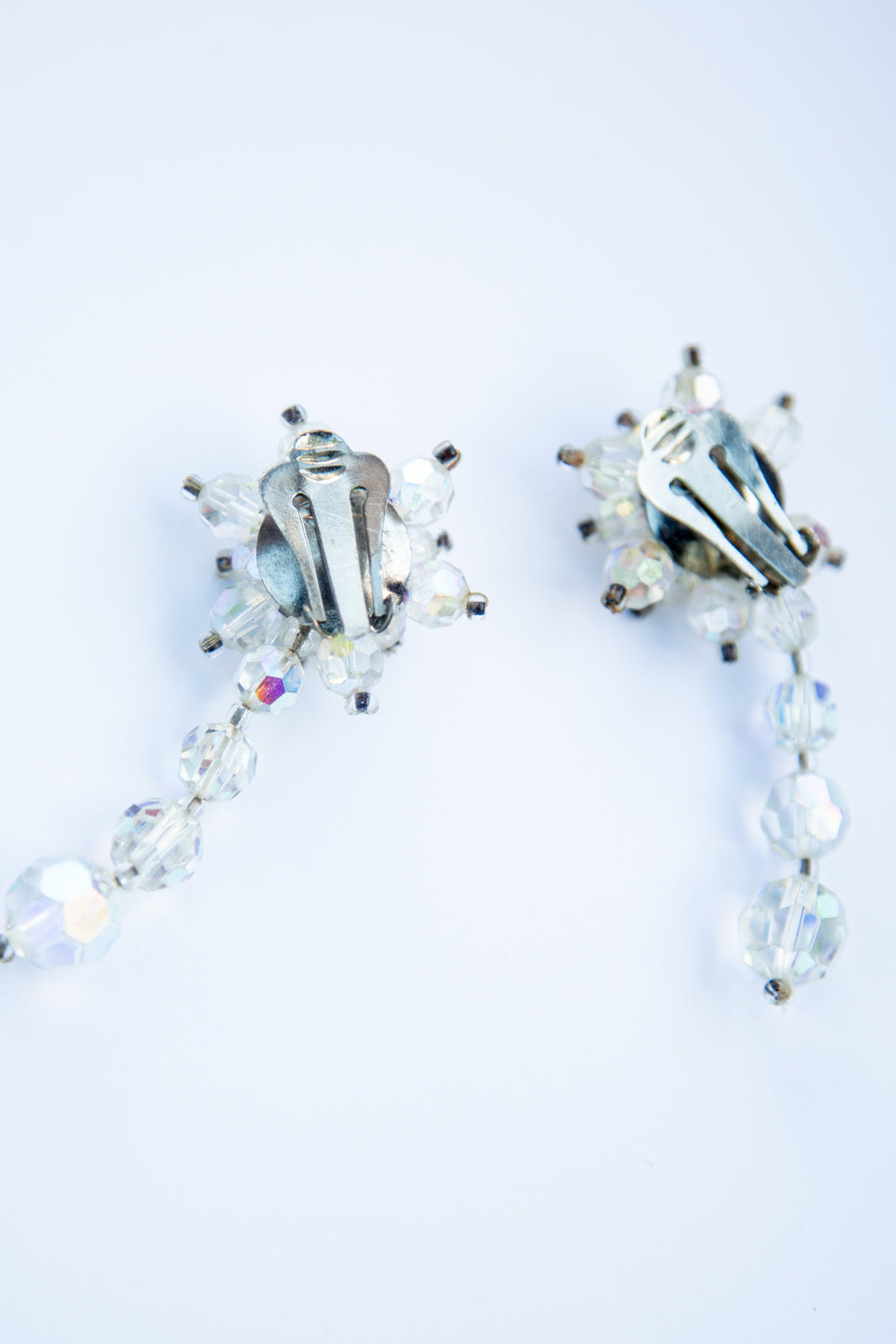 Vintage 1960s Iridescent Crystal Star Drop Earrings