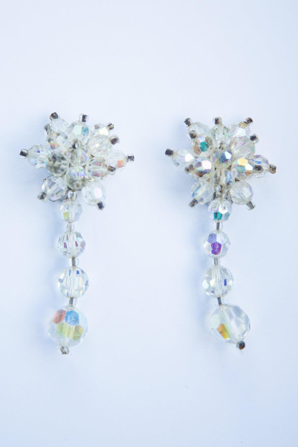 Vintage 1960s Iridescent Crystal Star Drop Earrings