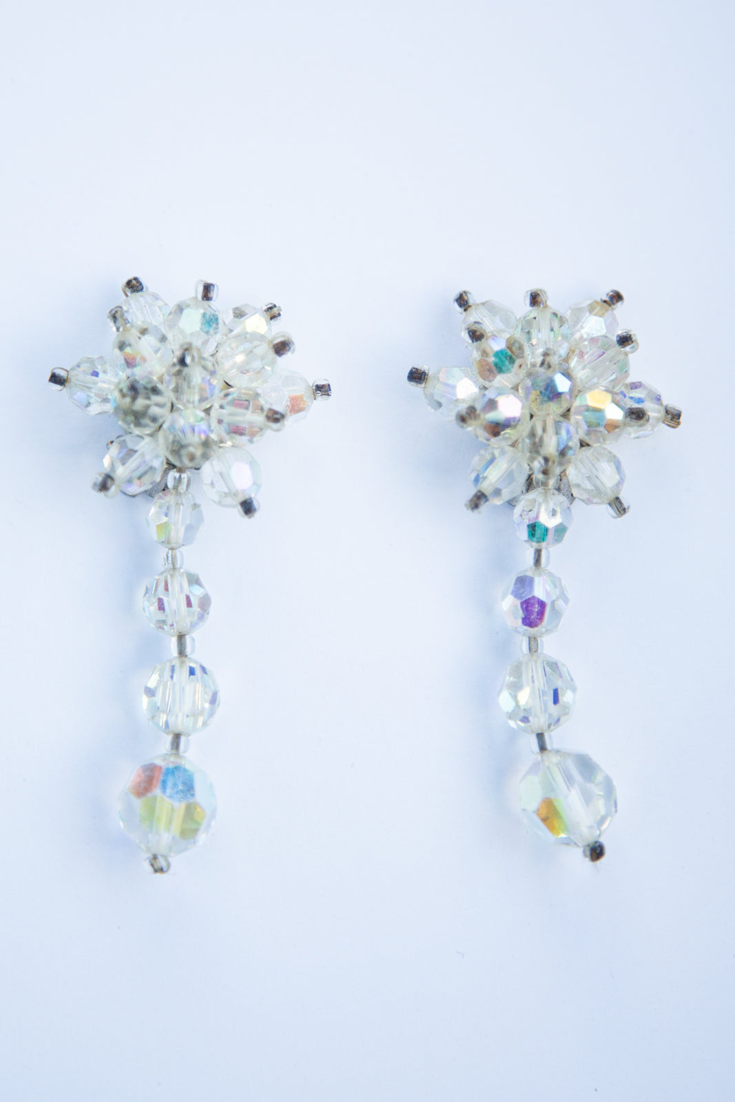 Vintage 1960s Iridescent Crystal Star Drop Earrings