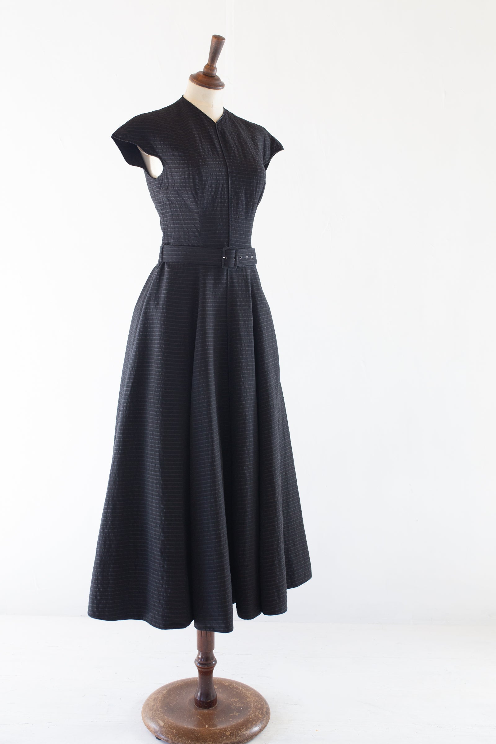 Vintage 1980s Black Rayon Midi Dress