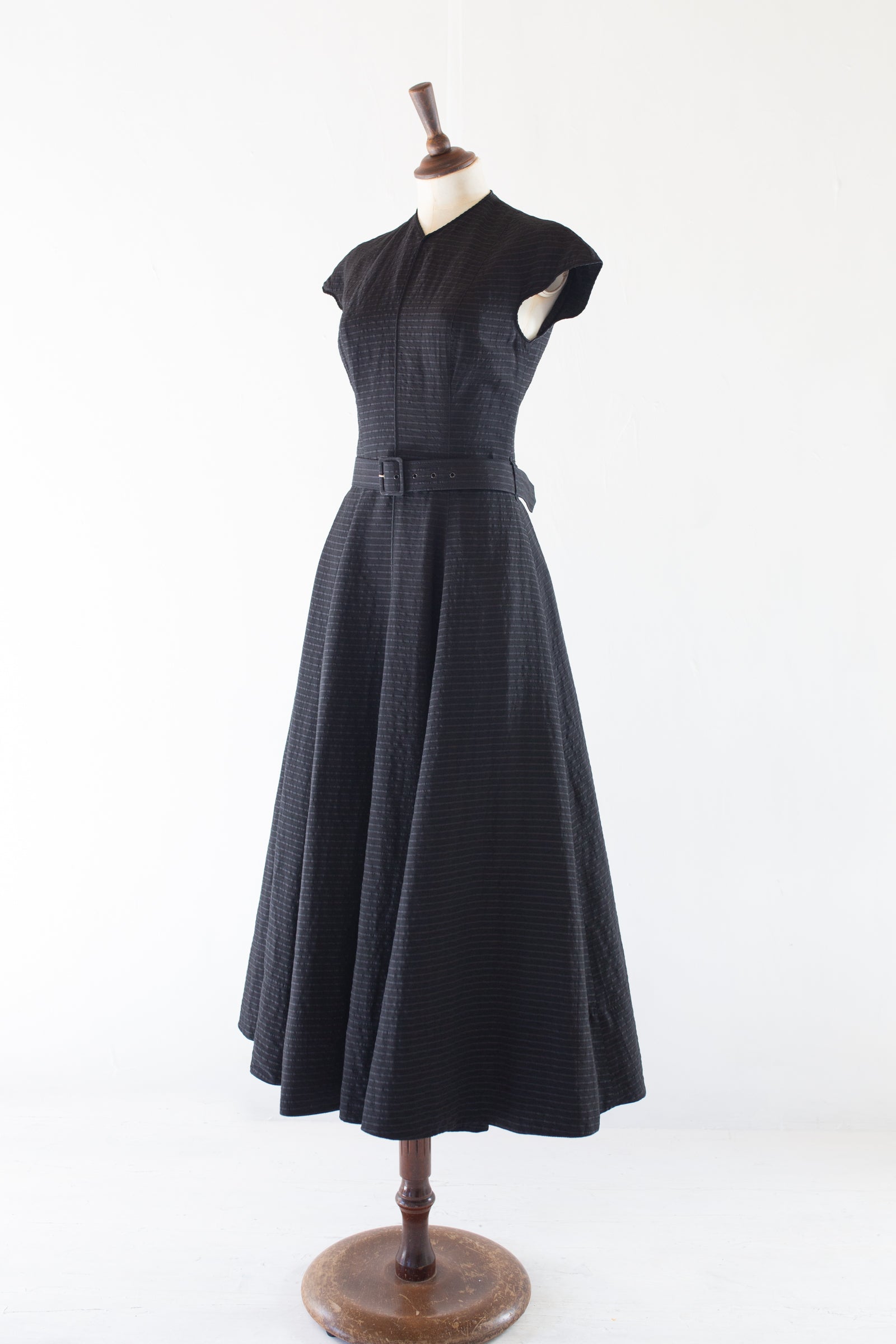 vintage 1980s black workers for freedom midi dress with full skirt