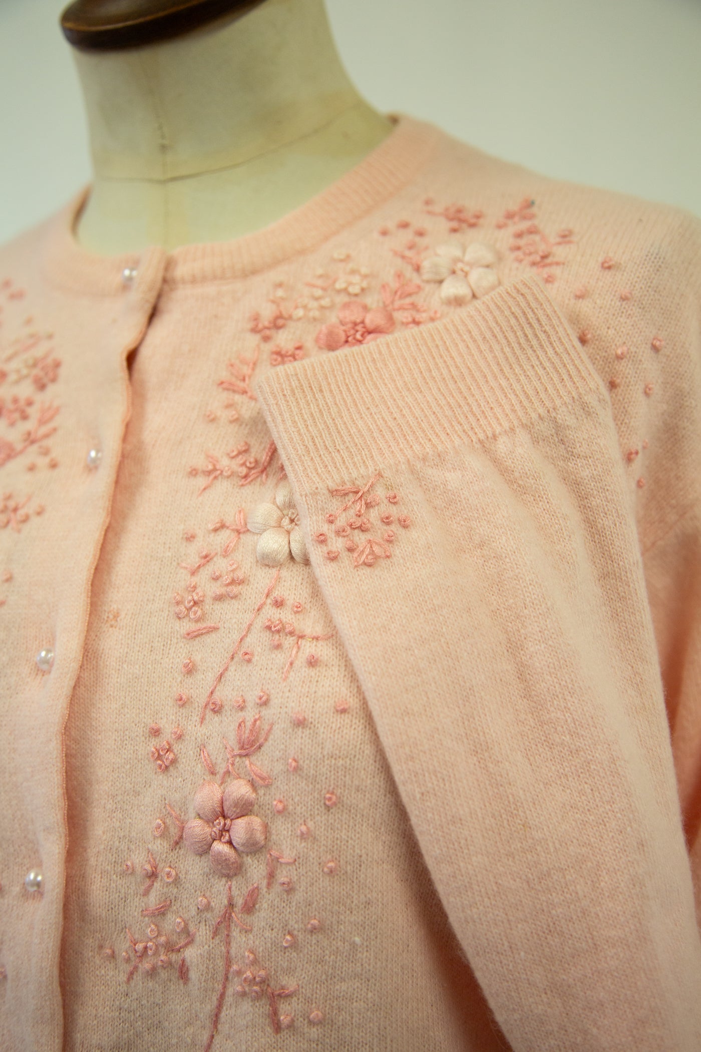 Vintage 1960s Pink Embroidered Cardigan