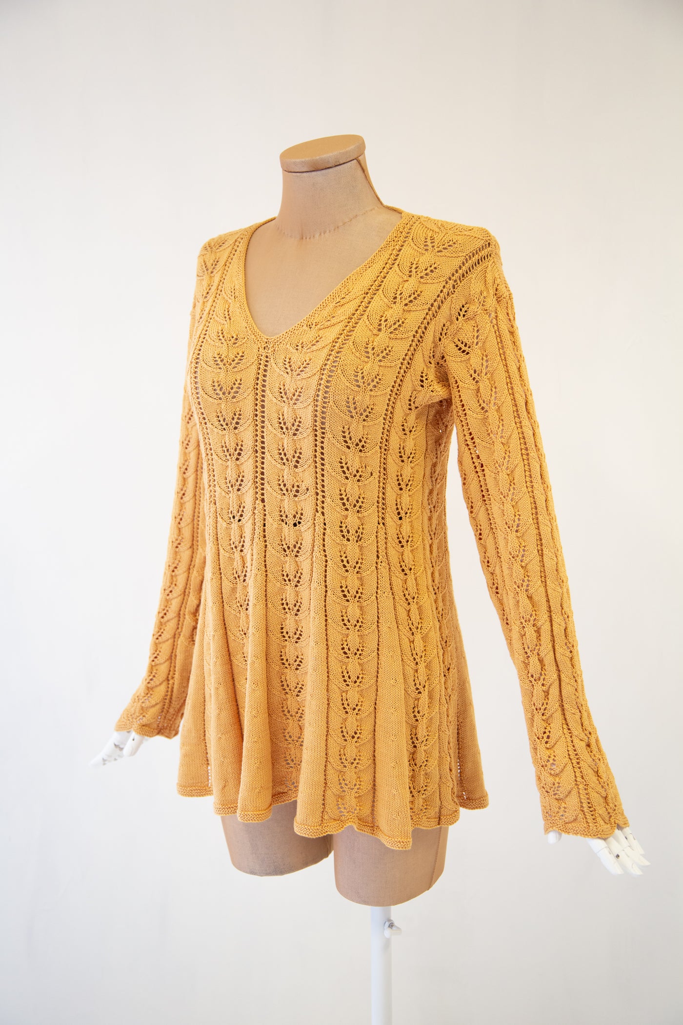 vintage 1970s gold yellow lace knit sweater tunic