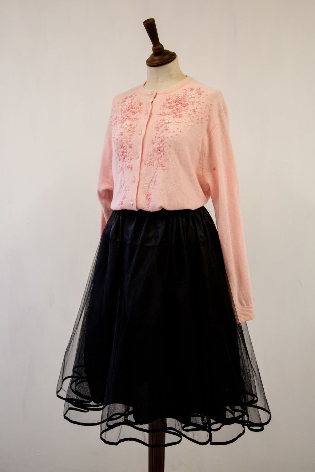 Vintage 1960s Pink Embroidered Cardigan