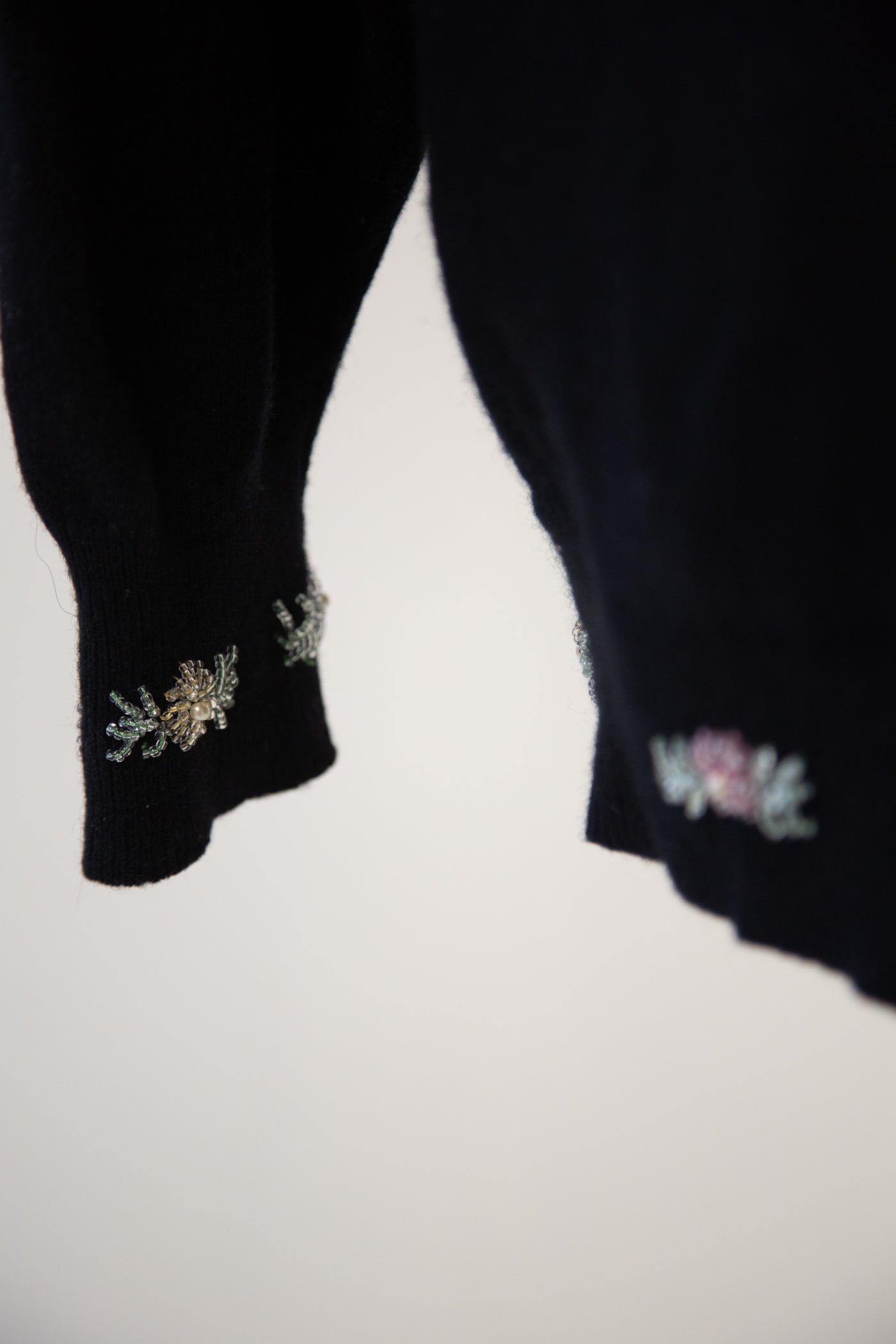 Vintage 1980s Black Beaded Wool Cardigan