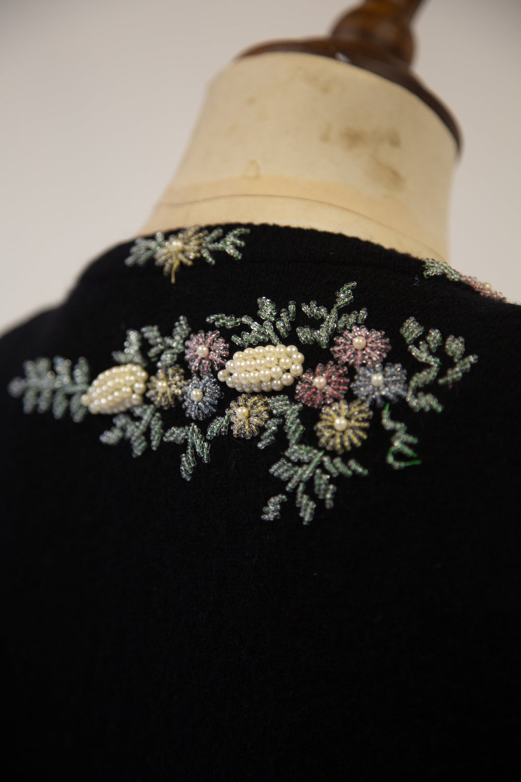 Vintage 1980s Black Beaded Wool Cardigan