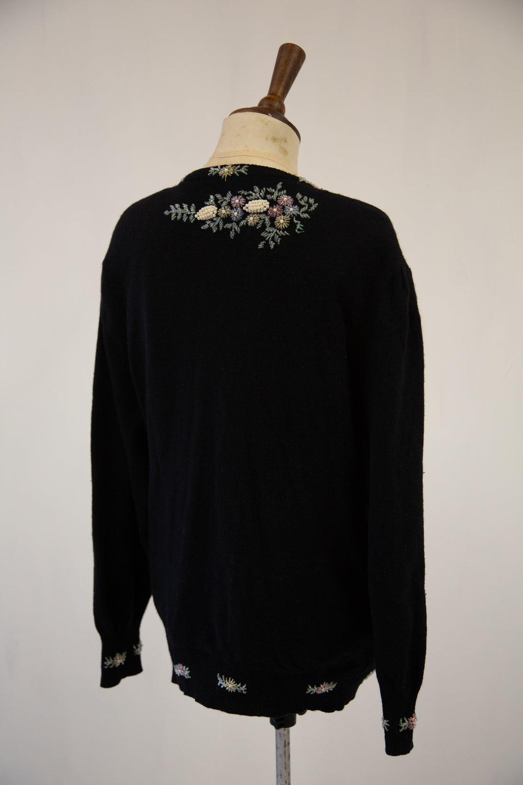 Vintage 1980s Black Beaded Wool Cardigan