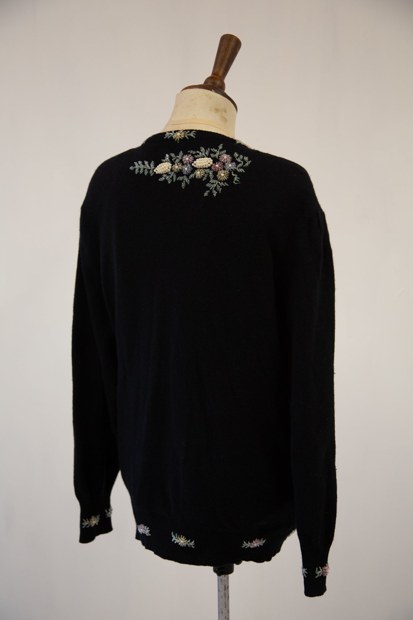 Vintage 1980s Black Beaded Wool Cardigan