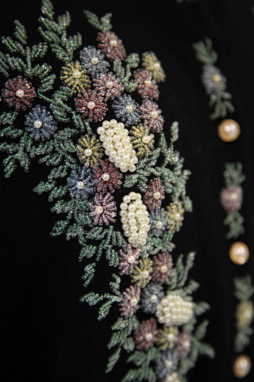 Vintage 1980s Black Beaded Wool Cardigan