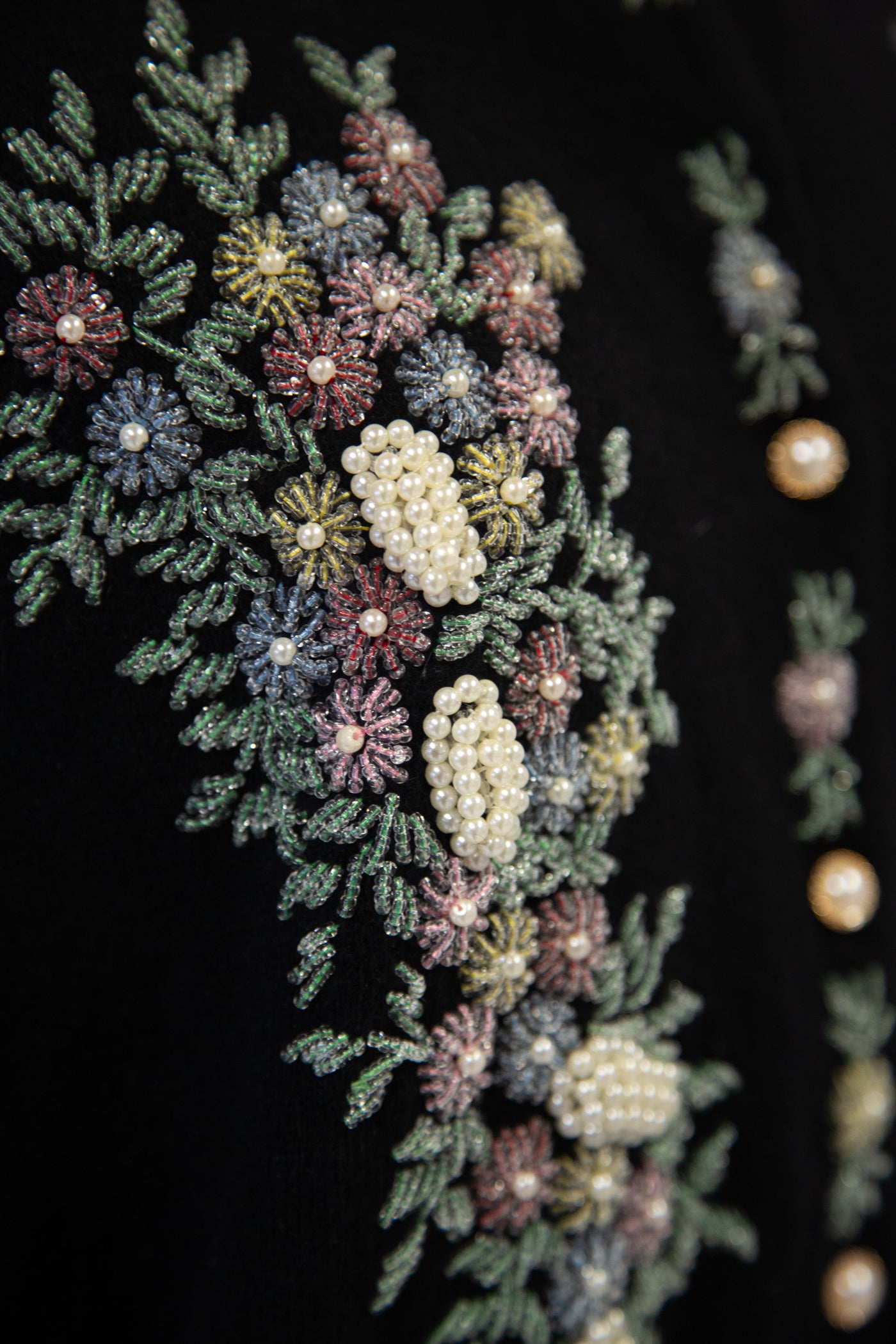 Vintage 1980s Black Beaded Wool Cardigan