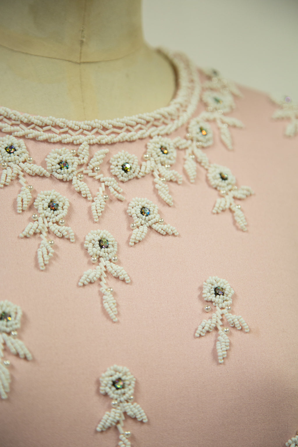 1960s pink and white bead work