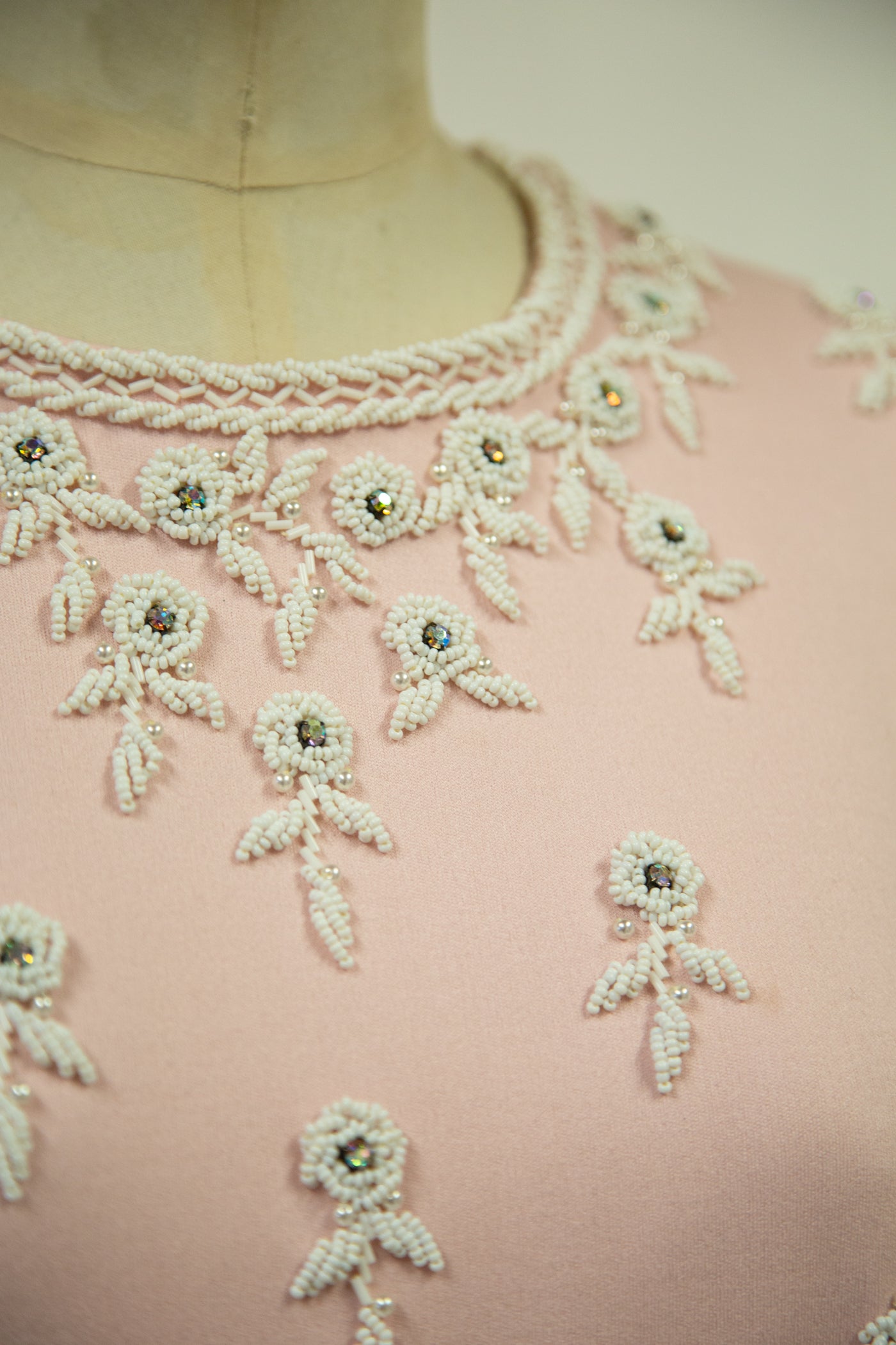 1960s pink and white bead work
