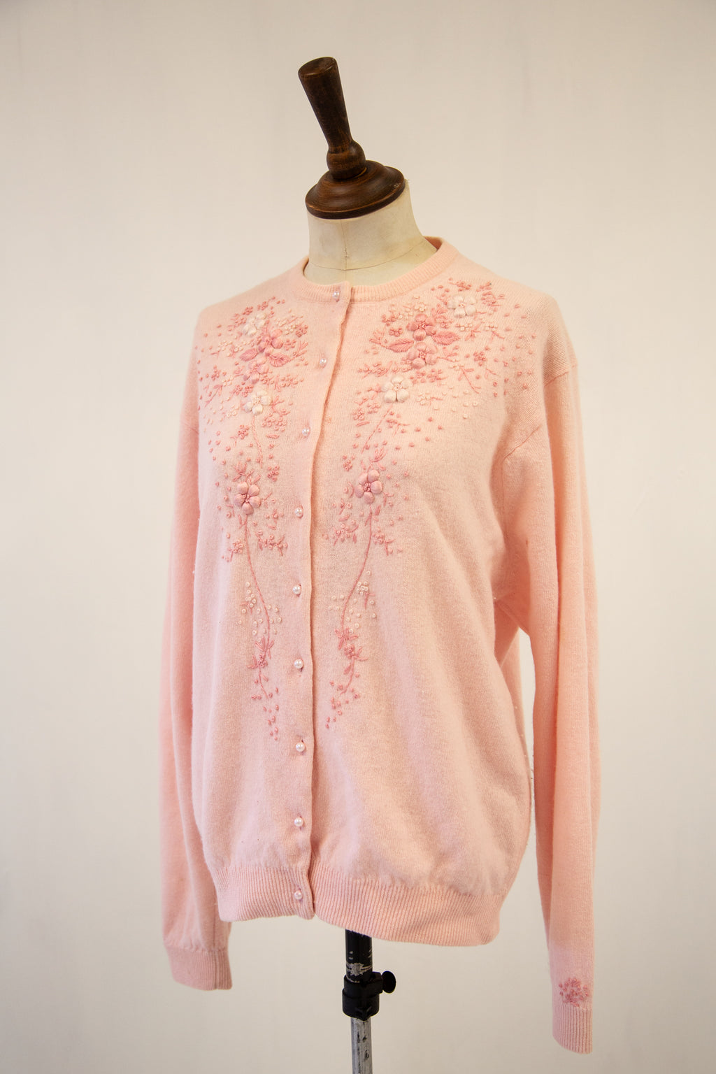 Vintage 1960s Pink Embroidered Cardigan