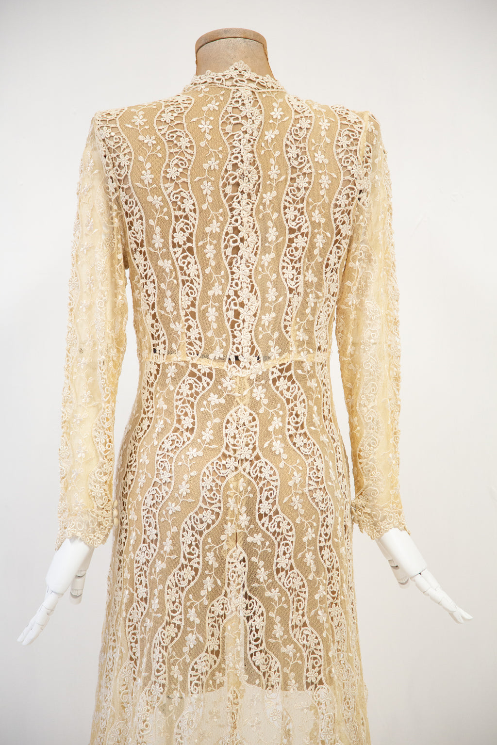 Vintage 1970s Cream Lace Over Dress