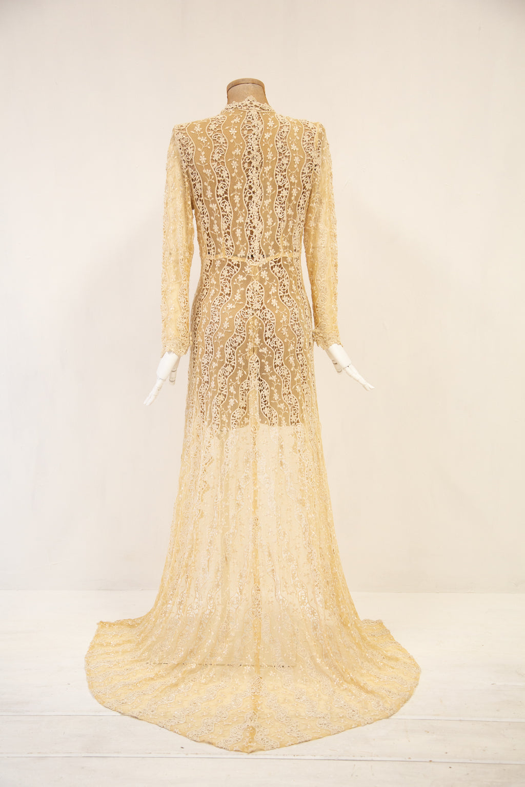 Vintage 1970s Cream Lace Over Dress