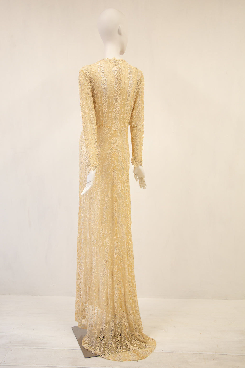 Vintage 1970s Cream Lace Over Dress