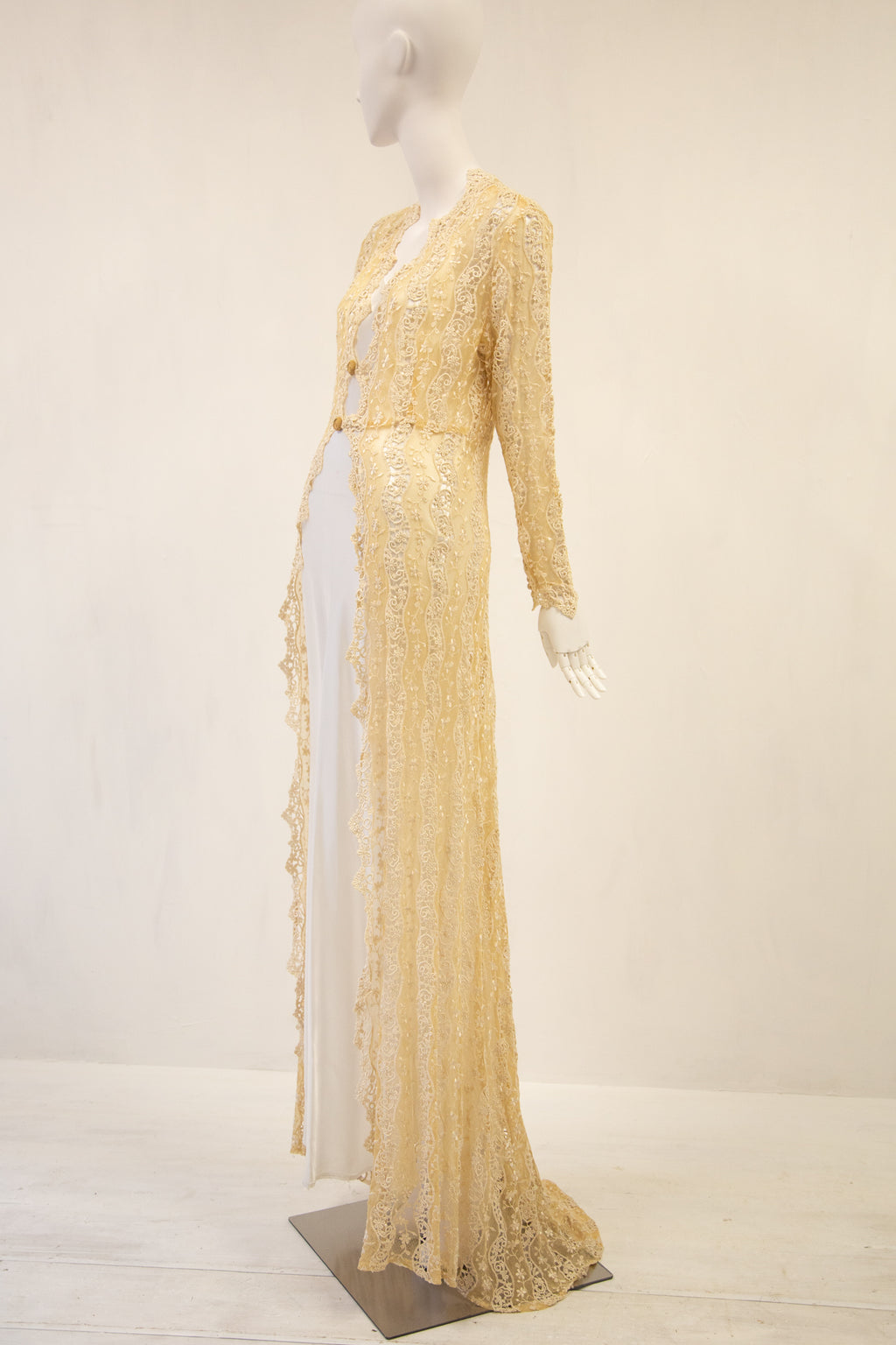 Vintage 1970s Cream Lace Over Dress