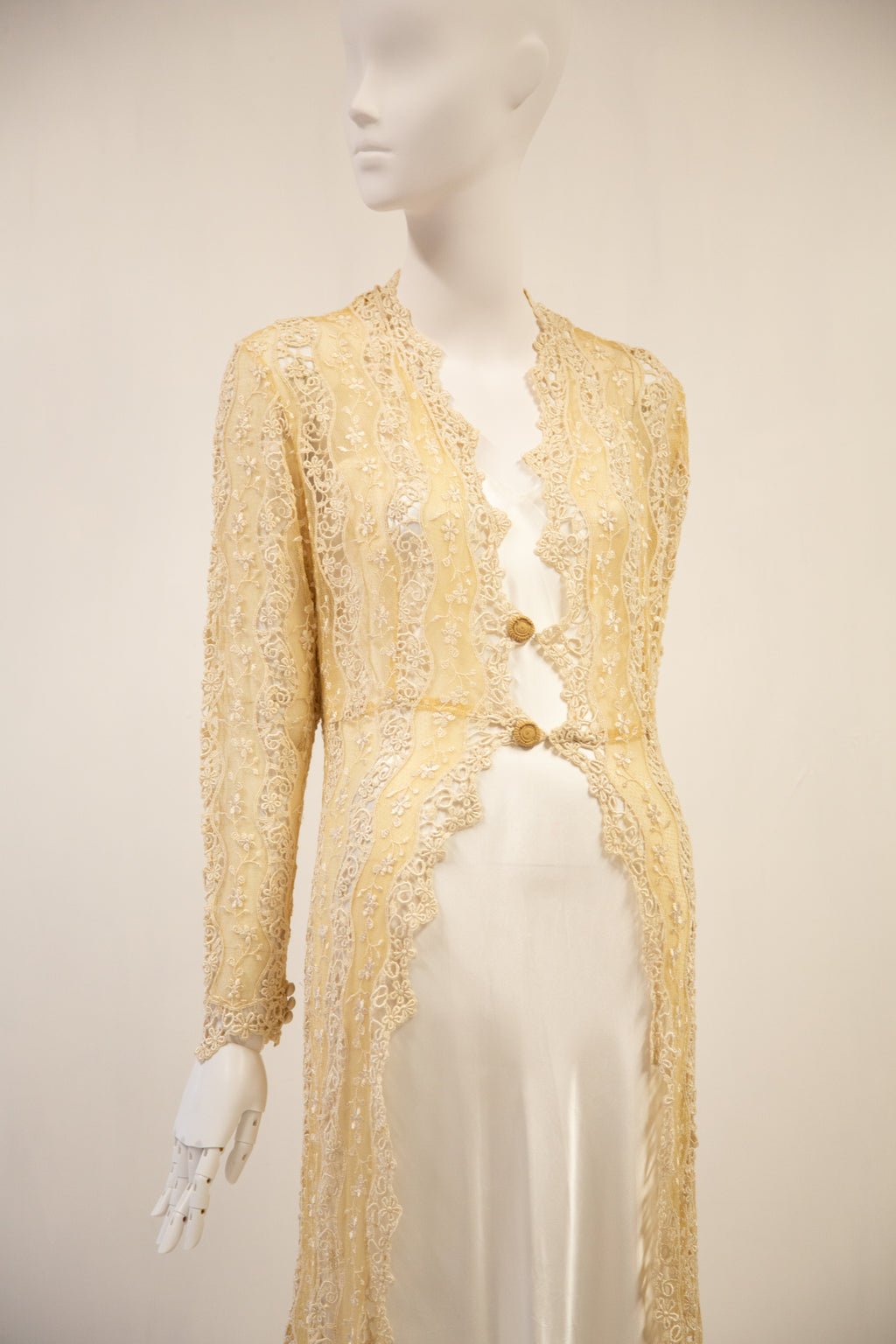 Vintage 1970s Cream Lace Over Dress
