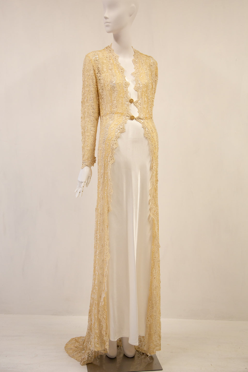 Vintage 1970s Cream Lace Over Dress