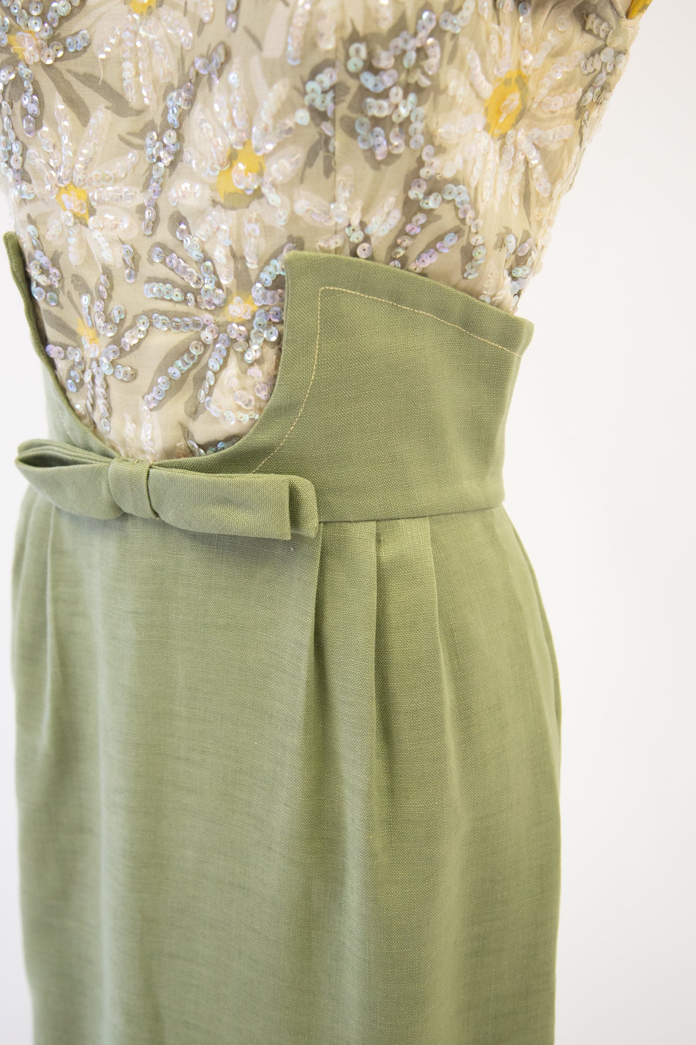 Vintage 1950s Green Linen Sequin Dress by Ransohoffs