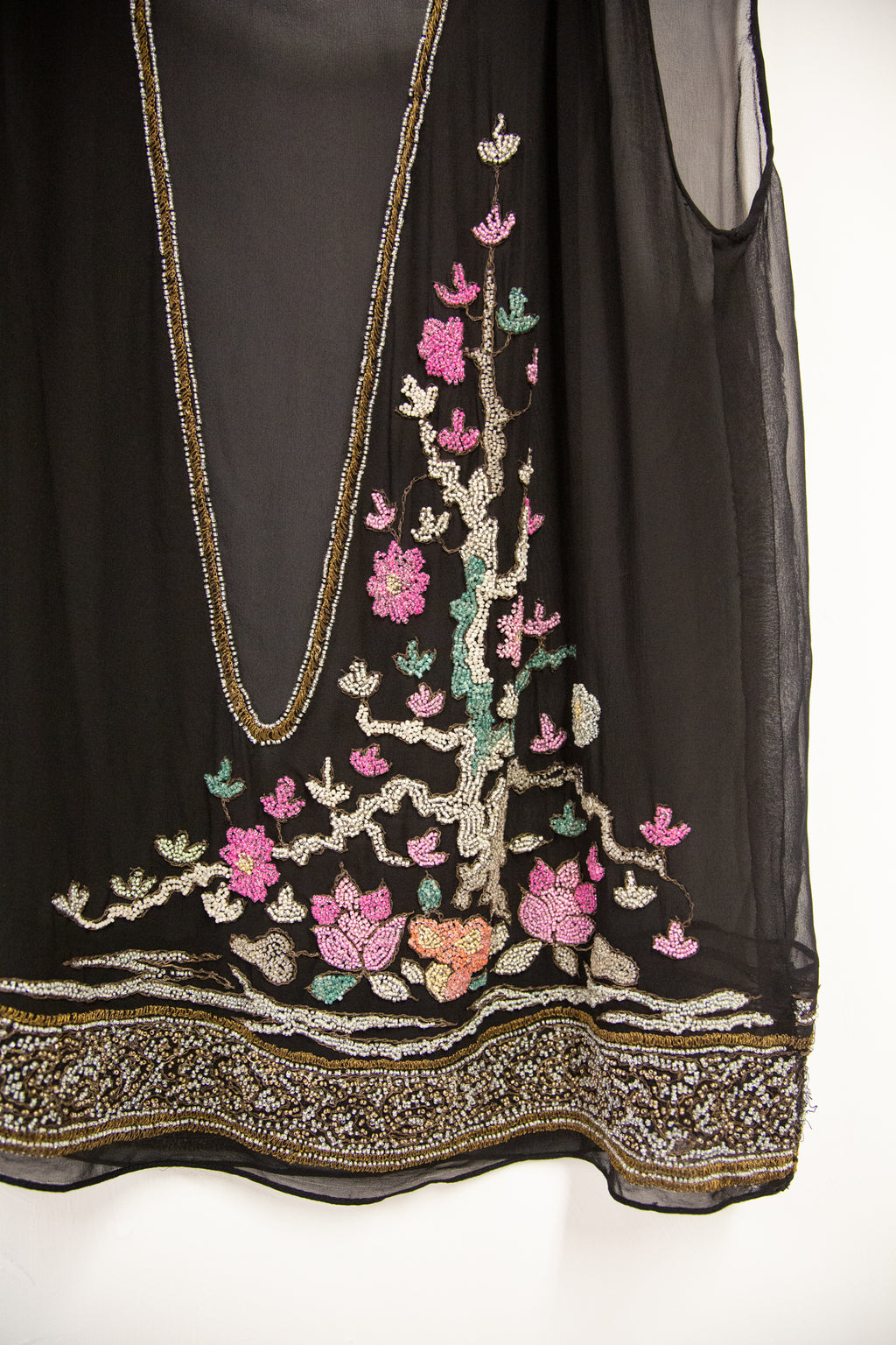Vintage 1920s Black Beaded Chiffon Tunic Top
