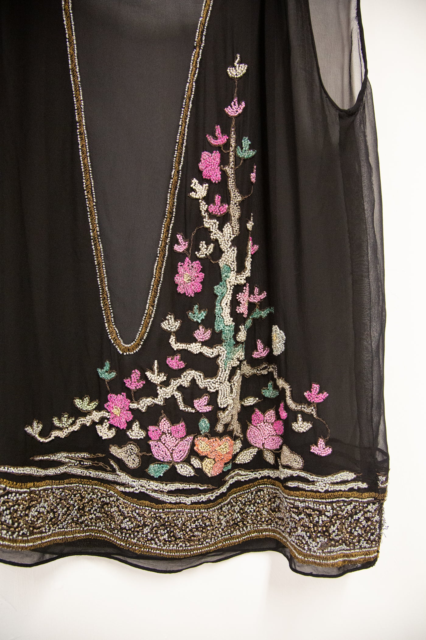 Vintage 1920s Black Beaded Chiffon Tunic Top