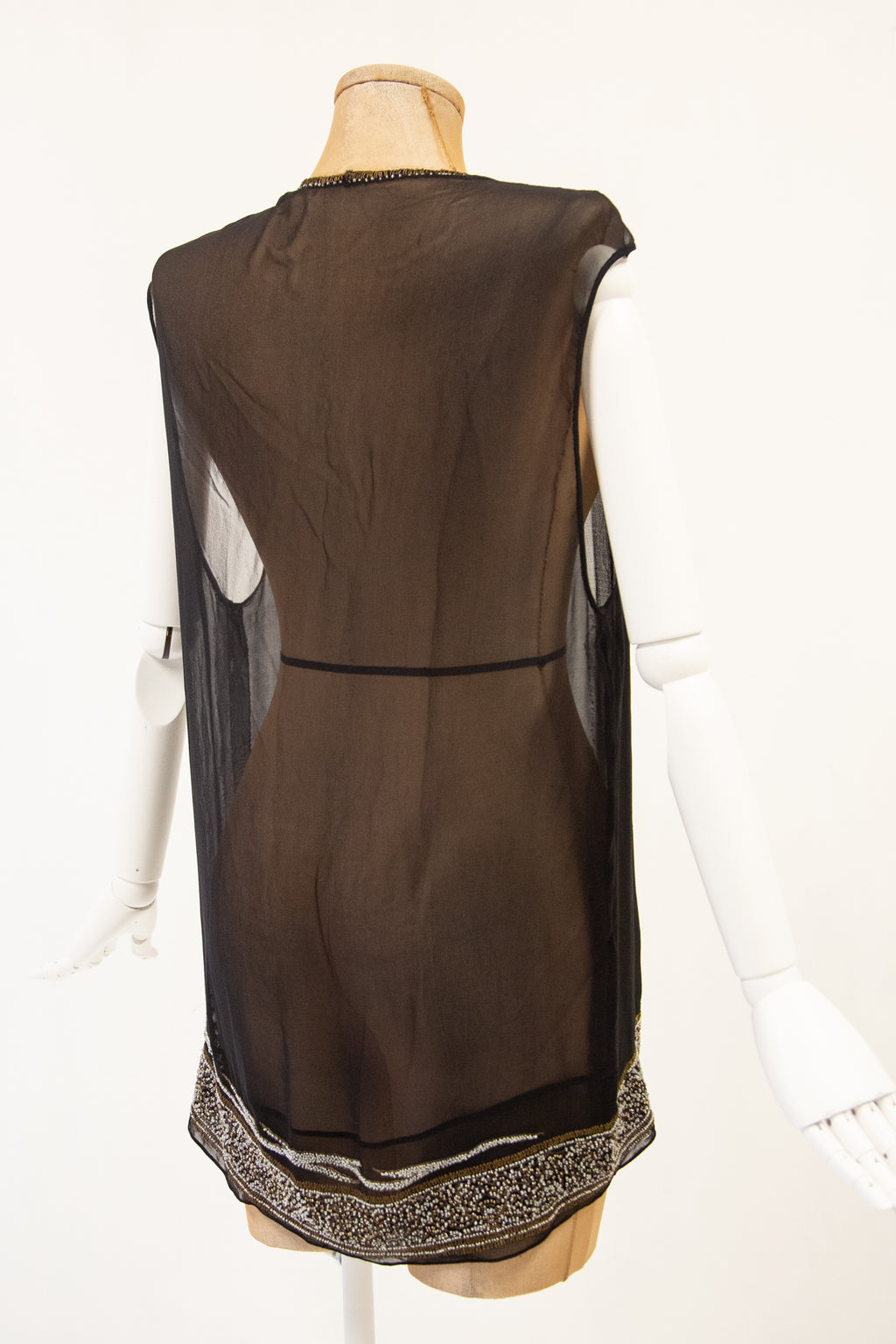 Vintage 1920s Black Beaded Chiffon Tunic Top
