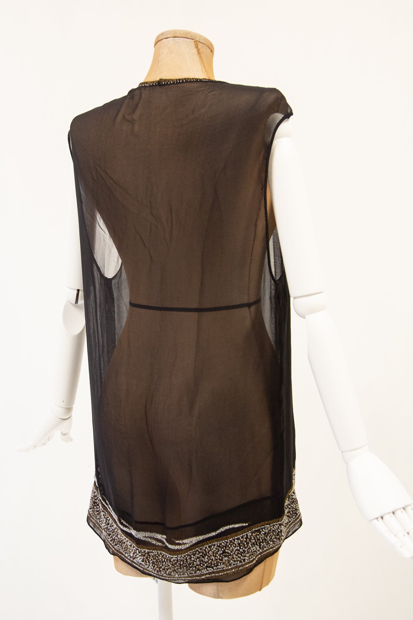 Vintage 1920s Black Beaded Chiffon Tunic Top