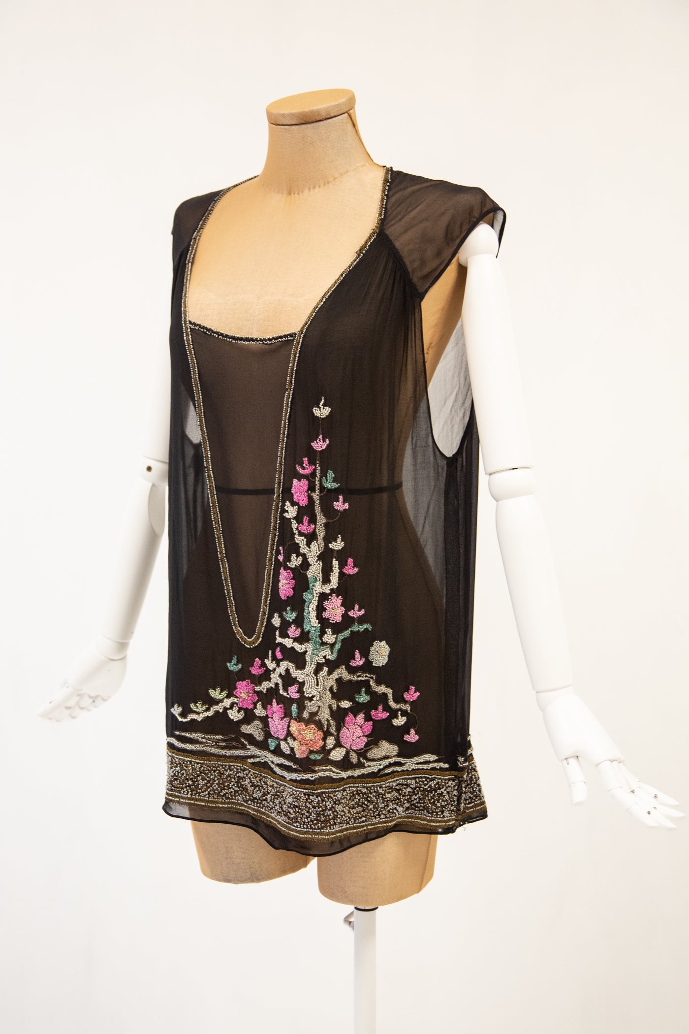 Vintage 1920s Black Beaded Chiffon Tunic Top
