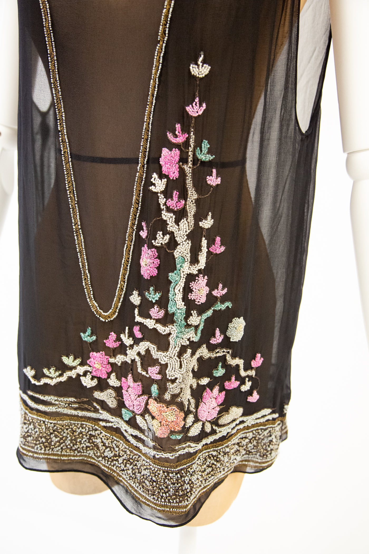 Vintage 1920s Black Beaded Chiffon Tunic Top