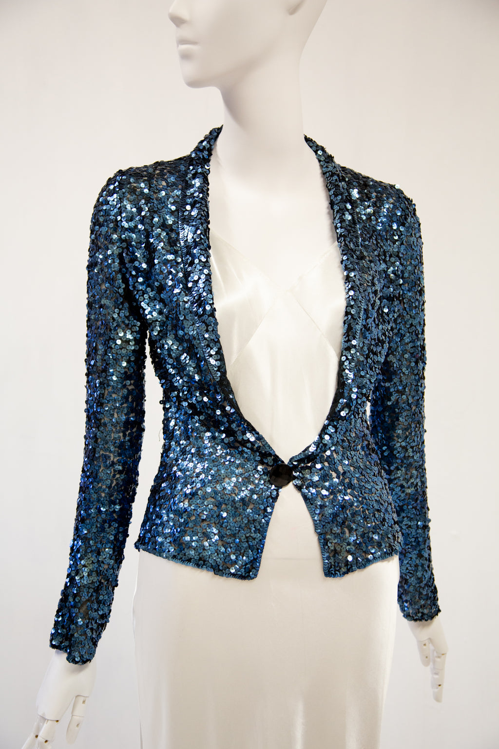 Vintage 1930s Blue Sequin Evening Jacket / S