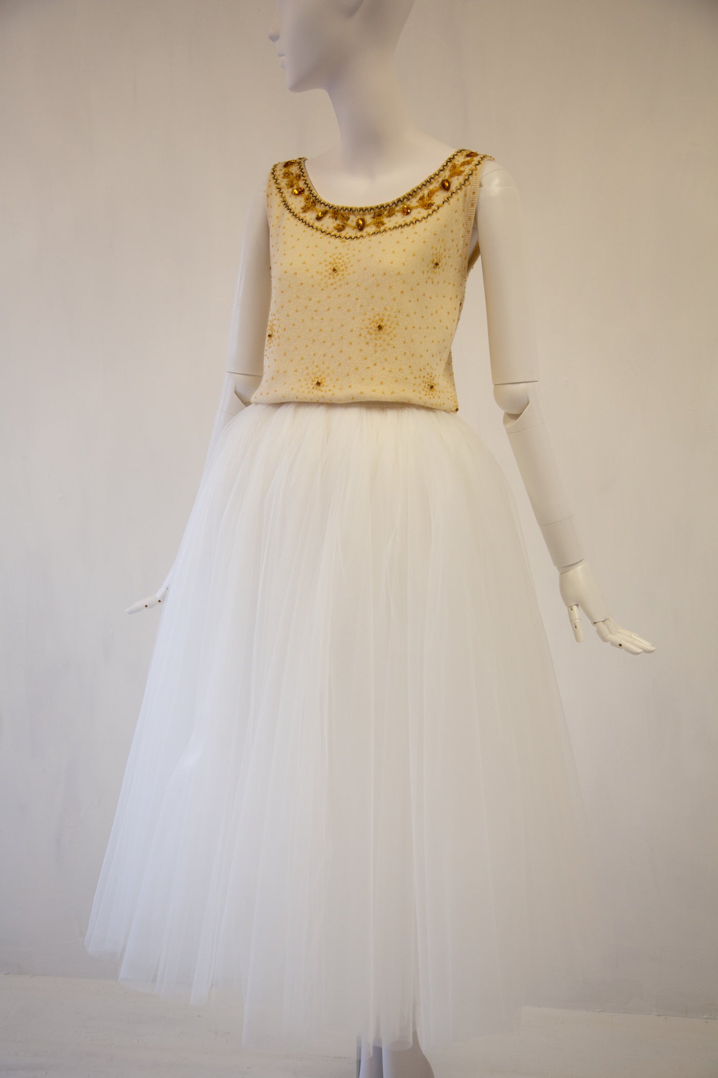 Vintage 1960s Gold Wool Beaded Vest Top