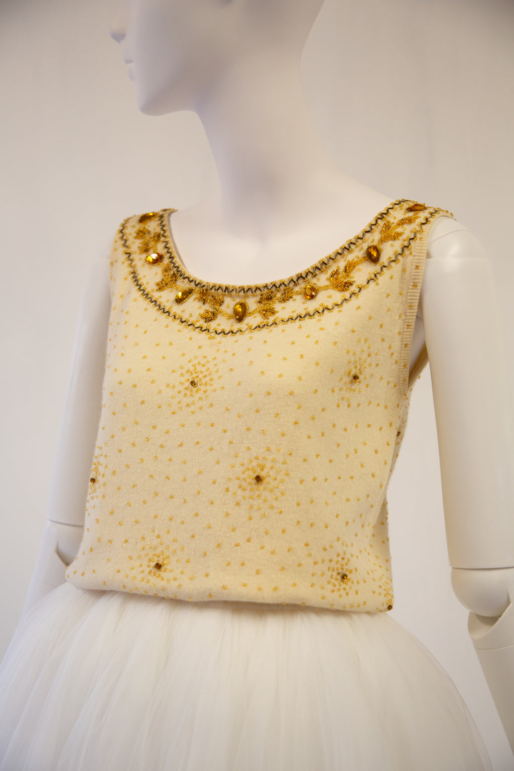 Vintage 1960s Gold Wool Beaded Vest Top