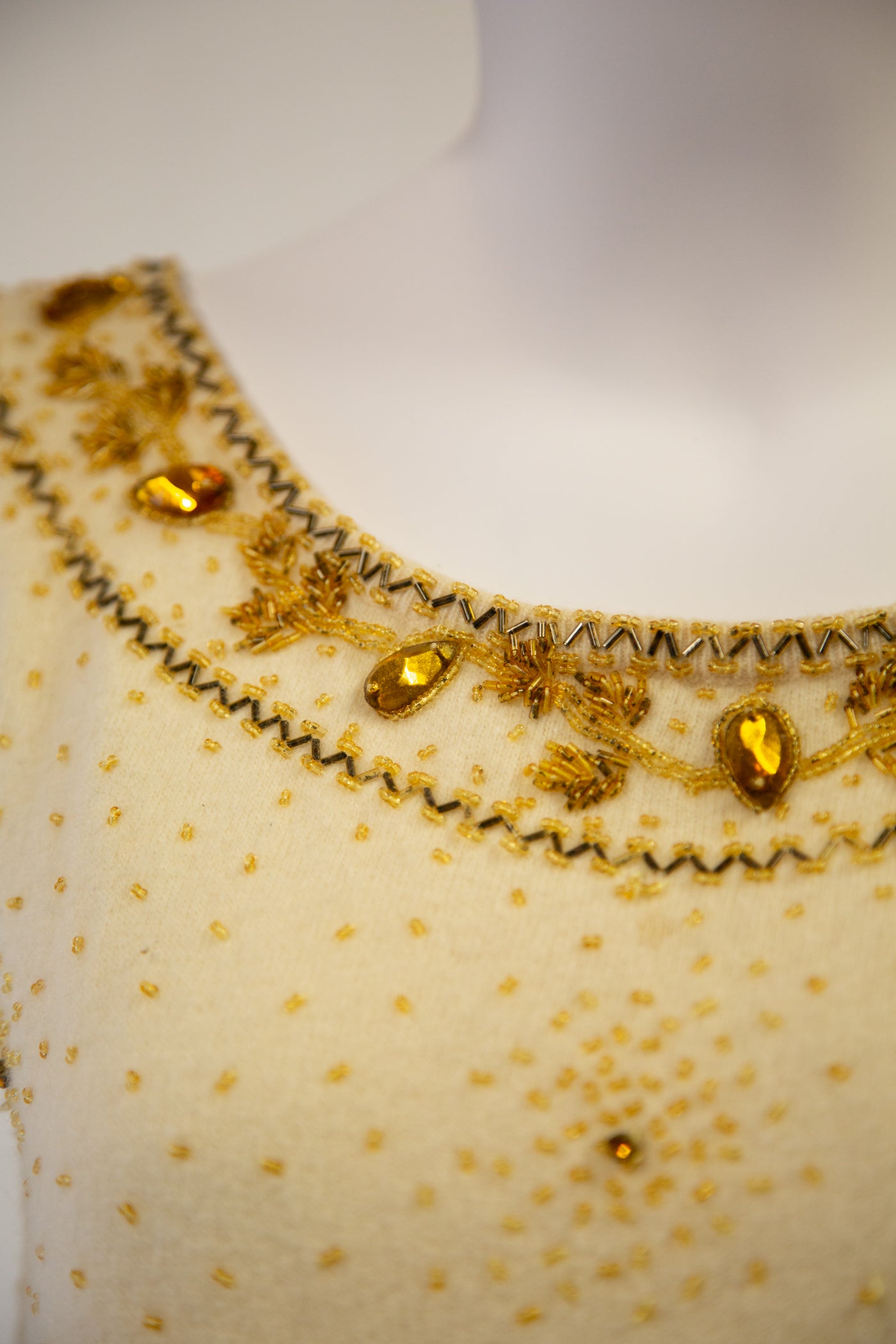 Vintage 1960s Gold Wool Beaded Vest Top