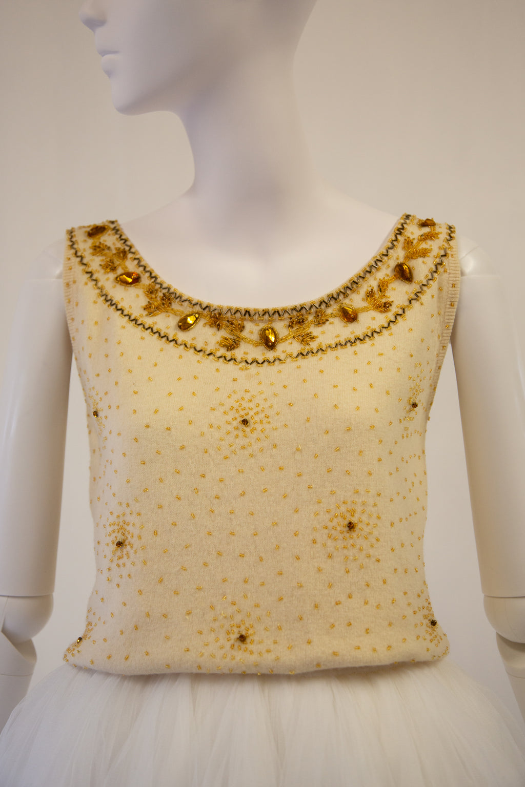 Vintage 1960s Gold Wool Beaded Vest Top