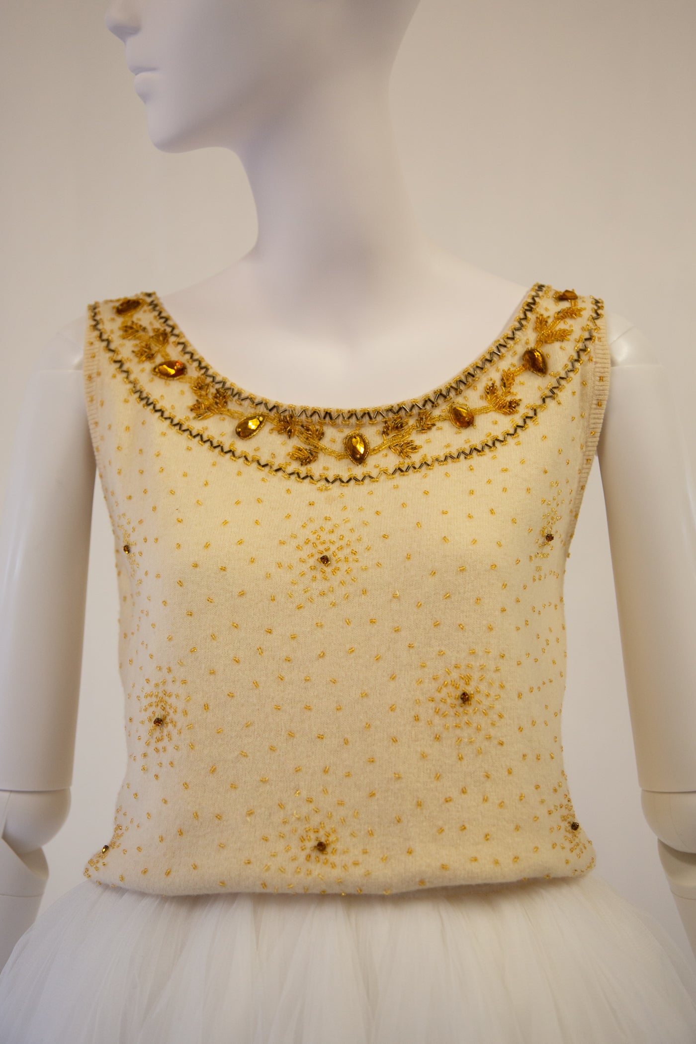 Vintage 1960s Gold Wool Beaded Vest Top