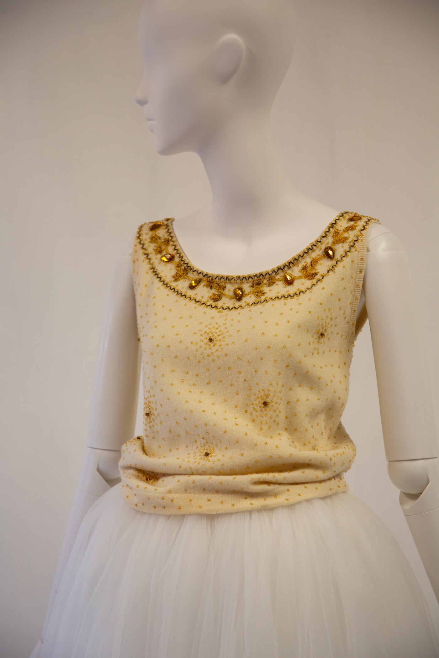 Vintage 1960s Gold Wool Beaded Vest Top