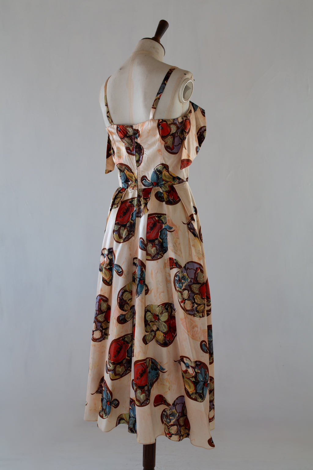 Vintage 1940s Floral Print Satin Dress