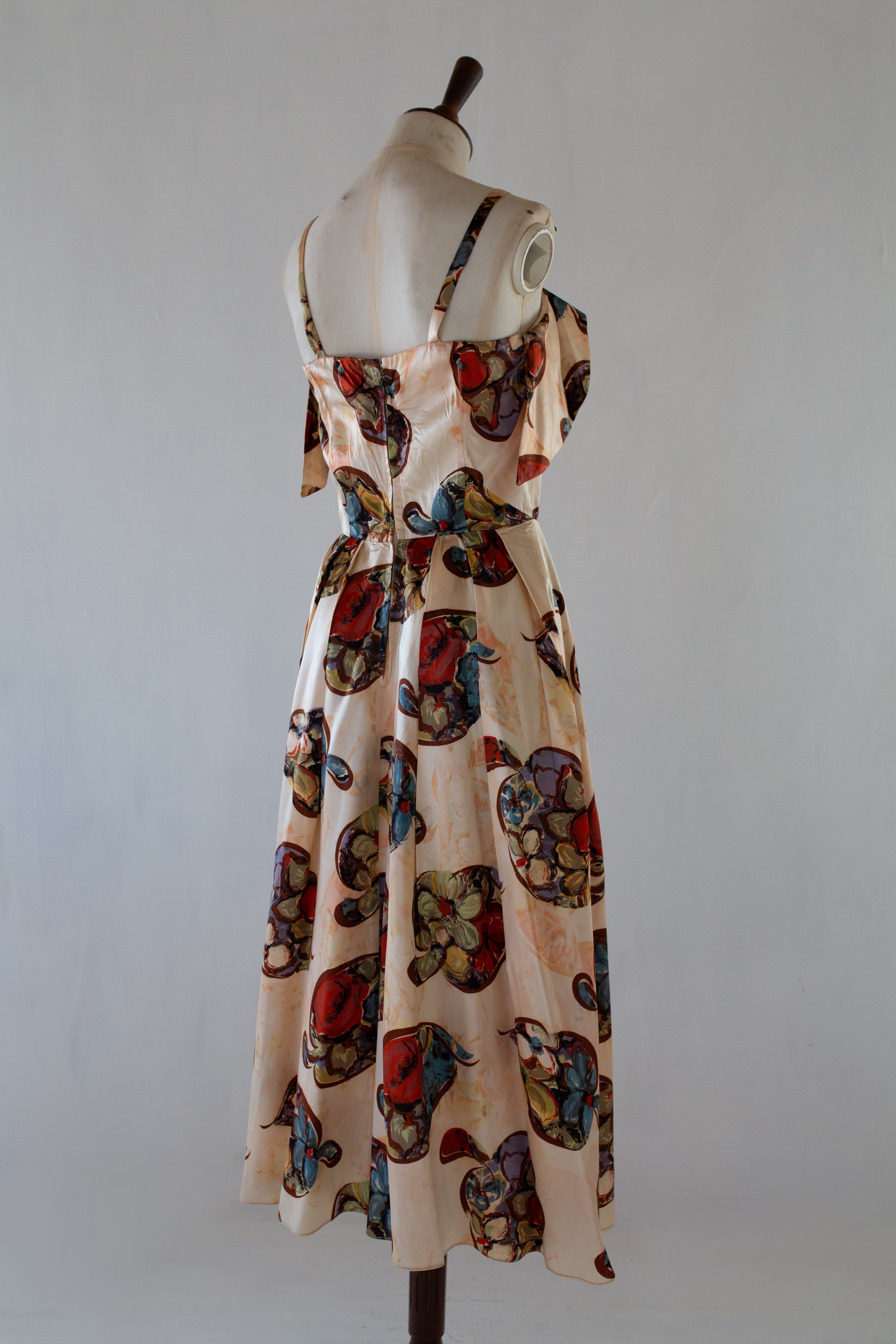 Vintage 1940s Floral Print Satin Dress