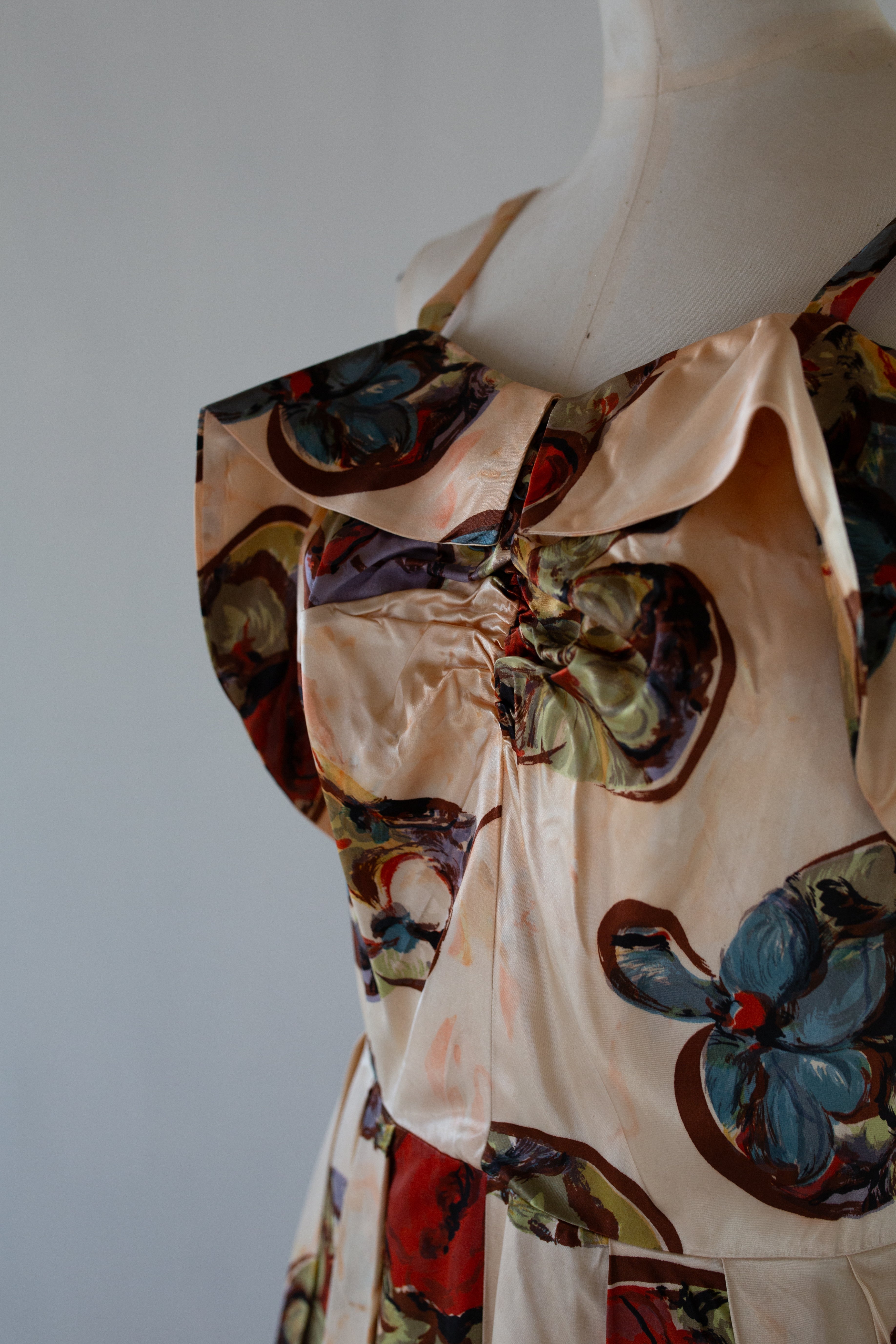 Vintage 1940s Floral Print Satin Dress