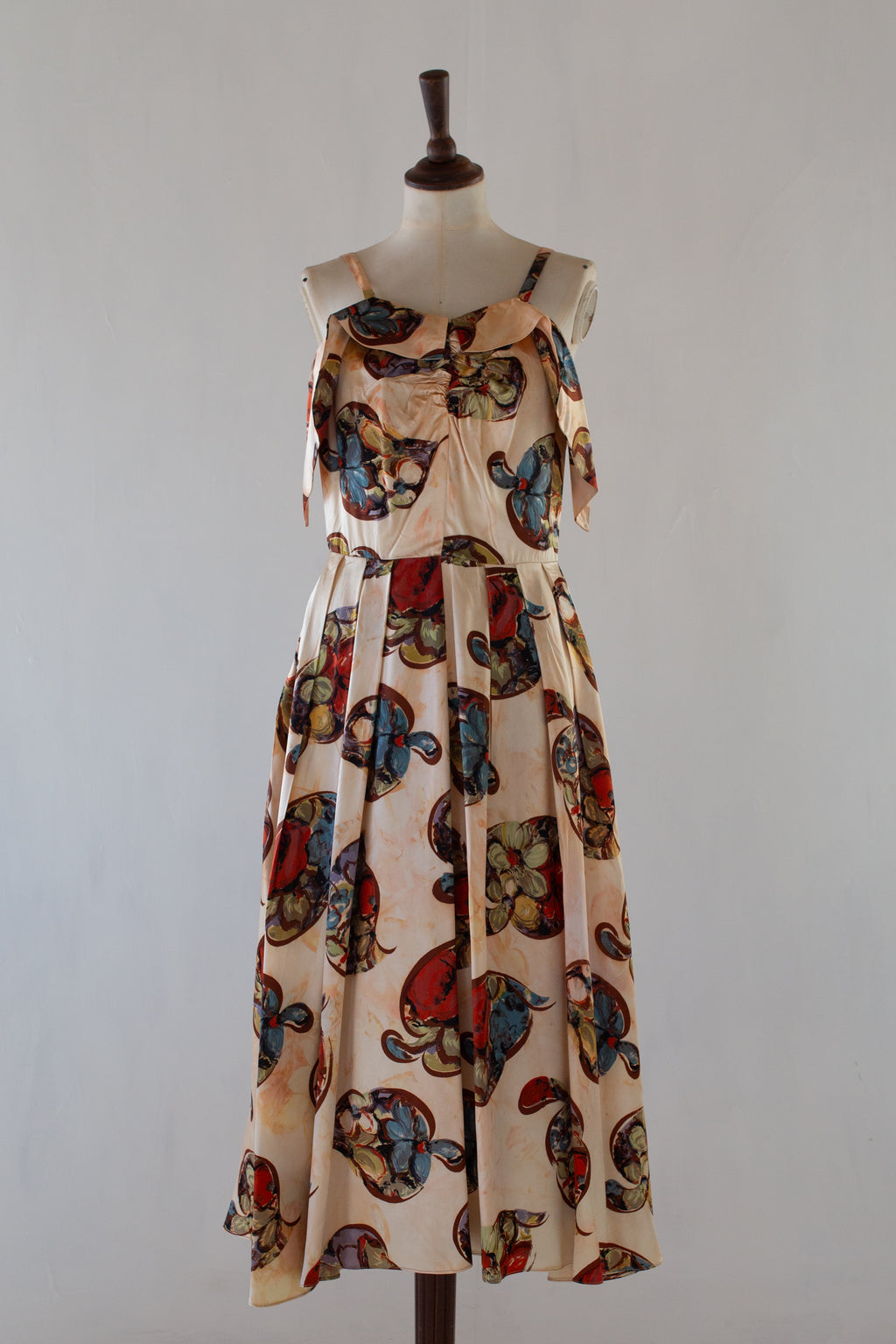 Vintage 1940s Floral Print Satin Dress