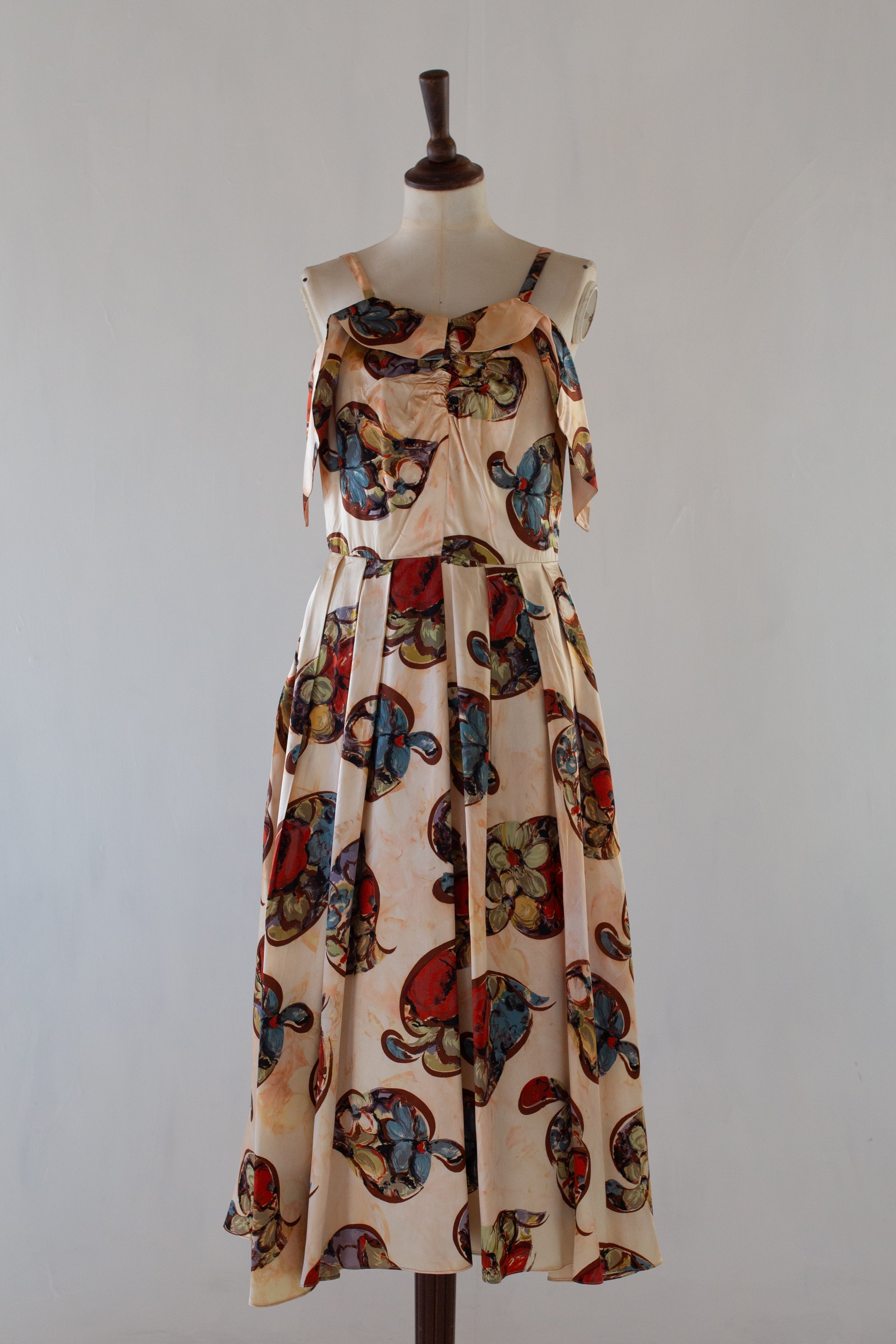 Vintage 1940s Floral Print Satin Dress
