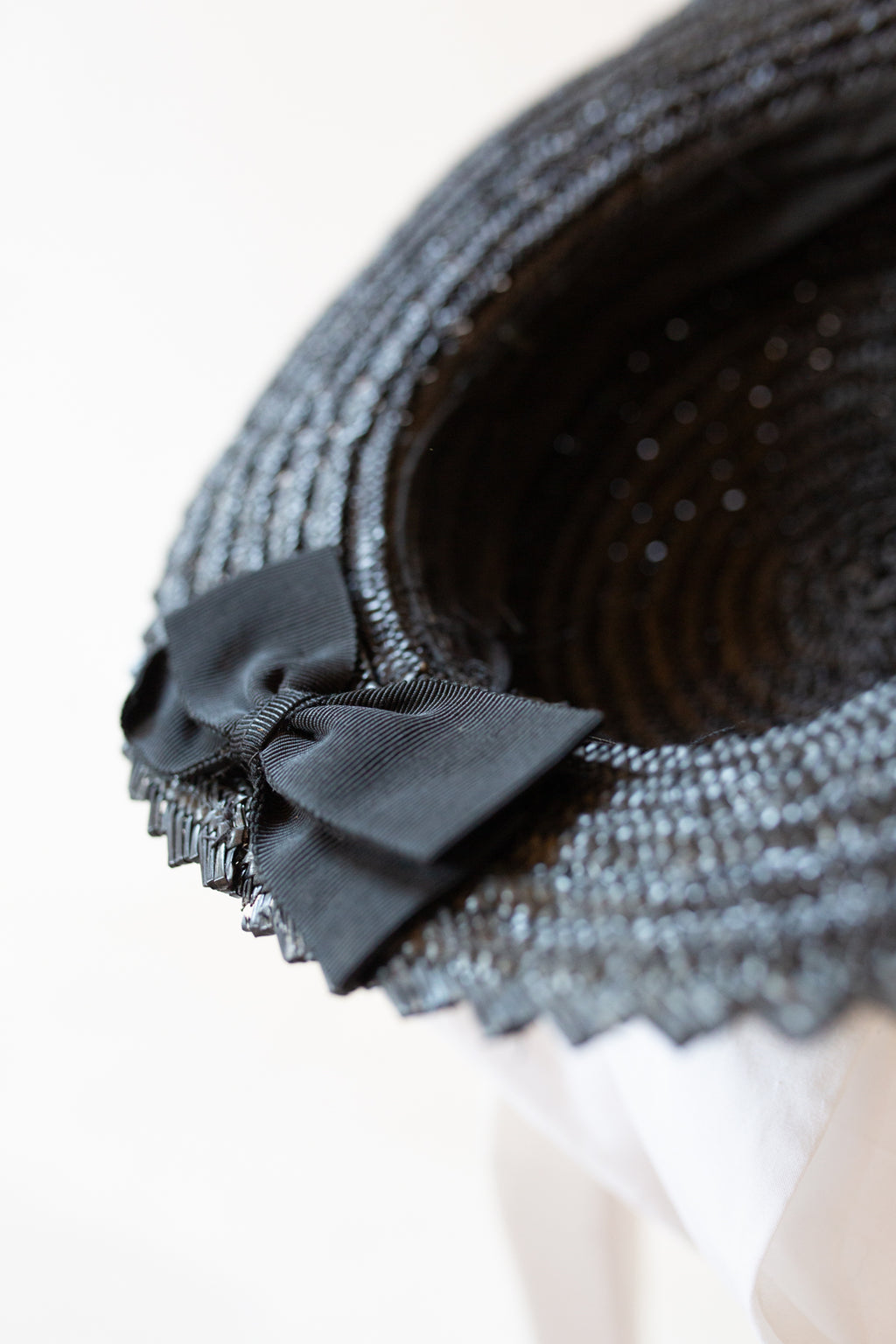 Antique Small Black Straw Boater Hat