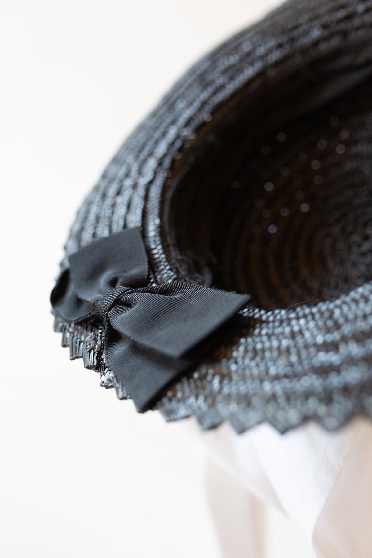 Antique Small Black Straw Boater Hat