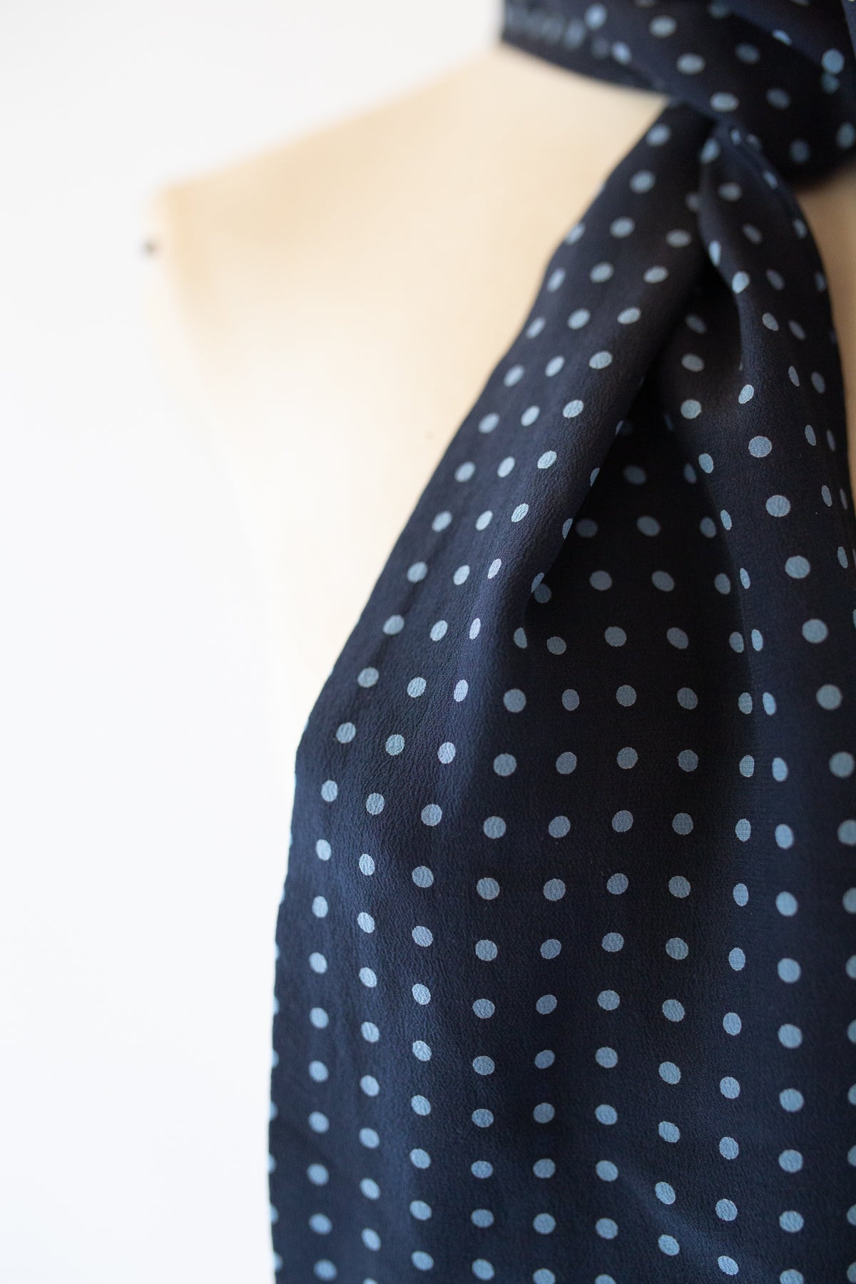 Vintage 1980s Blue Dot Silk Cravat Scarf