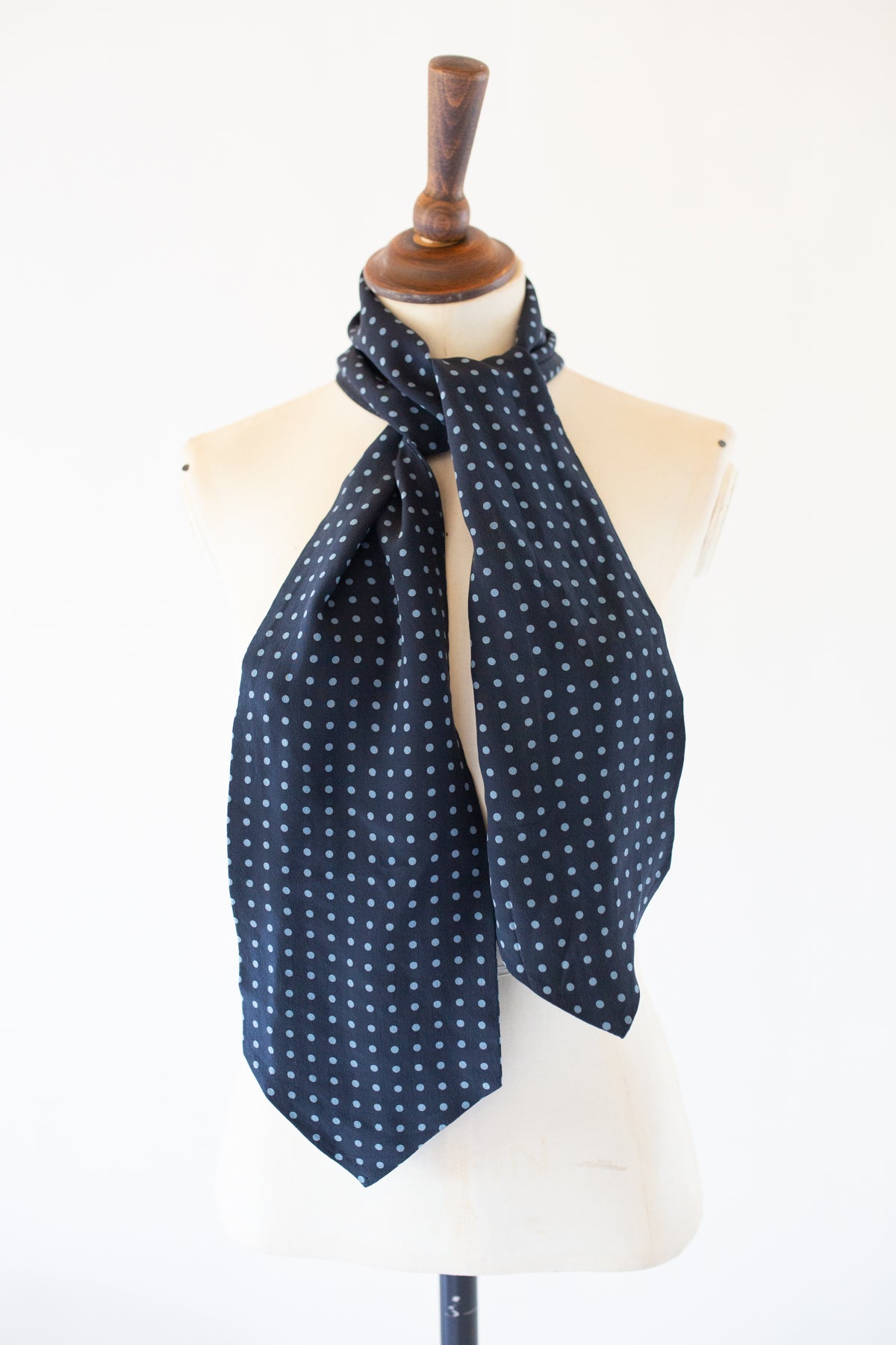 Vintage 1980s Blue Dot Silk Cravat Scarf